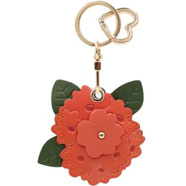 Imagem de Capa MC Fashion de couro PU compatível com AirTag, capa de rastreador GPS com flor de hortênsia e chaveiro (vermelho)