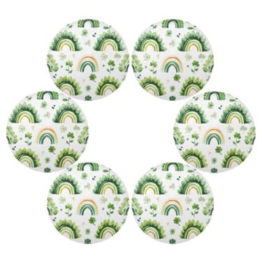 Imagem de Wassud Jogo americano conjunto de 6 tapetes redondos de padrão verde para cozinha e jantar tapetes laváveis resistentes ao calor decoração de mesa 39 cm