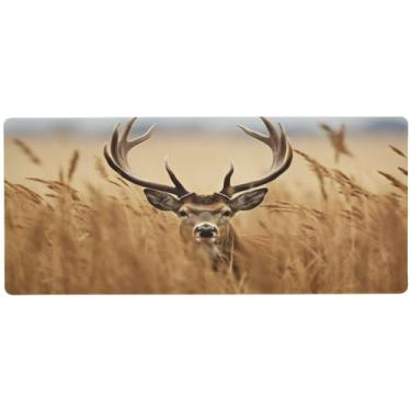 Imagem de Wassud Mouse pad de veado em pé na grama com base de borracha antiderrapante, mouse pad longo com borda costurada, impermeável grande almofada de mesa para escritório, casa, 89,9 cm x 39,9 cm