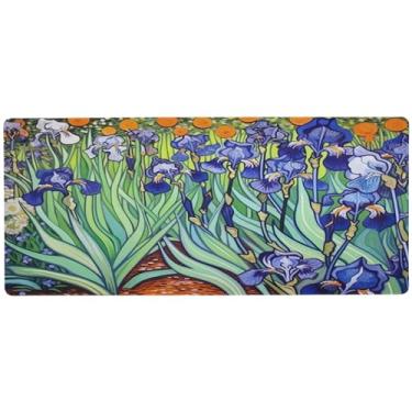 Imagem de Wassud Iris Garden Mouse pad para jogos com base de borracha antiderrapante, mouse pad longo com borda costurada, à prova d'água, grande mesa para escritório, casa, 89,9 cm x 39,9 cm