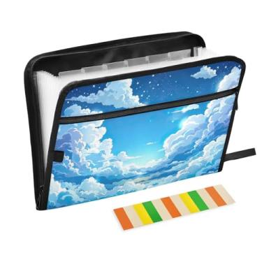 Imagem de Wassud Pasta organizadora de arquivos sanfonada Blue Cloud A4, pasta organizadora de documentos, com etiquetas, pasta de arquivos expansível, 13 bolsos