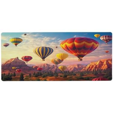 Imagem de Wassud Balões de ar quente voando mouse pad jogos com base de borracha antiderrapante, mouse pad longo com borda costurada, impermeável grande almofada de mesa para escritório, casa, 80 cm x 30 cm