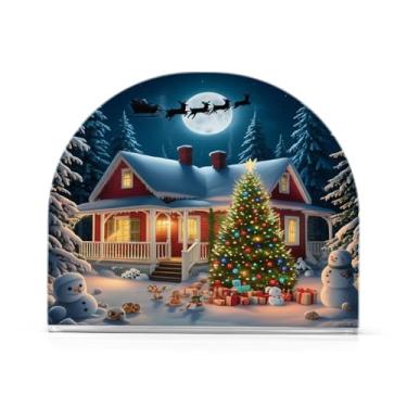 Imagem de Qilmy Papai Noel e alce na véspera de Natal porta-guardanapos de acrílico, porta-guardanapos para mesas cozinha restaurante decoração de casa, suporte decorativo moderno para jantar papel guardanapos