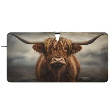 Imagem de CEBUGI Para-brisa de carro dobrável sombra de sol vaca highland western janela de carro sombras guarda-chuva para-brisa frontal para-sol para acessórios de carro legal carro refletor protetor solar, M