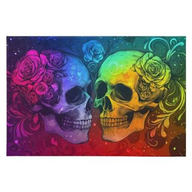Imagem de CEBUGI Tapete de área 60 x 90 cm macio lavável tapete antiderrapante com caveiras de borracha para sala de estar, quarto, decoração de casa