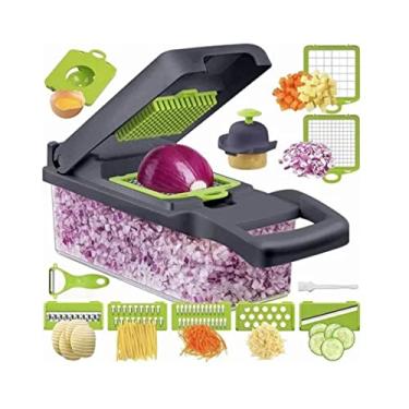Imagem de Zerodis Picador de Legumes Com 6 Lâminas Cortador de Vegetais Em Aço Dicer Frutas Utensílios de Cozinha para Cortar Saladas Sobremesas Bolos Cortar Cebolas Em Cubos Batatas 33,5x12,5x10cm 6 Lâminas