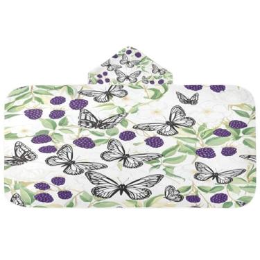 Imagem de CEBUGI Toalha de banho com capuz borboletas pretas e brancas para crianças toalha de banho macia absorvente com capuz 127 x 59,7 cm toalha de banho de praia para meninos e meninas