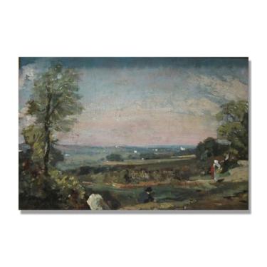 Imagem de NHLDZYH Arte em tela de paisagem estilo Constable (paisagem 49), pintura romântica do campo inglês, decoração de parede texturizada com pincelada pesada. Apenas tela 40 x 60 cm - 15,8 x 23,7 pol