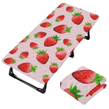Imagem de Burbuja Lençol de berço de morangos para crianças, lençol de cochilo acolchoado portátil com faixa elástica para meninas e meninos, lavável na máquina, 63,5 x 127 cm