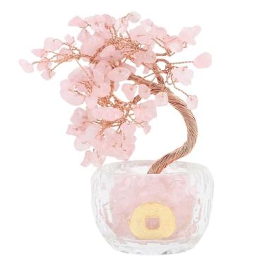 Imagem de AUNMAS Ornamento de Boa Fortuna de Cristal de árvore de Dinheiro Feng Shui, Decoração de Bonsai de Cristal Artificial para Riqueza e Sorte, Decoração de Mesa de Escritório Doméstico de 5,5 a 6,7