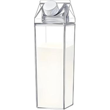 Imagem de Garrafa 1 Litro Plástico Acrílico Multiuso | Squeeze Reutilizável Transparente | Garrafa Para Academia, Escola e Escritório – 1000ml, Formato Caixa de Leite, Antivazamento