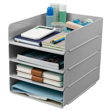 Imagem de Tiawudi Organizador de mesa, organização e armazenamento de escritório, bandeja de plástico para cartas, organizador de arquivos empilhável para sala de aula, casa, documentos, notas, pastas, livros e