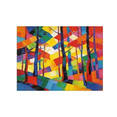 Imagem de Pôster de arte de parede abstrata - árvore florestal colorida 7 - decoração moderna - pintura em tela para sala de estar escritório 50 x 65 cm 20 x 26 pol sem moldura