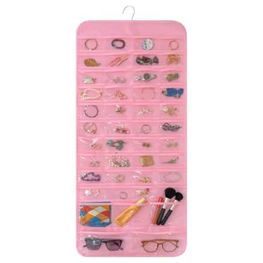 Imagem de Bloss Organizador de joias para pendurar com 90 bolsos, organizador de brincos para presente de dia dos namorados, suporte de joias de dupla face para brincos, colares, anéis no armário, parede, porta