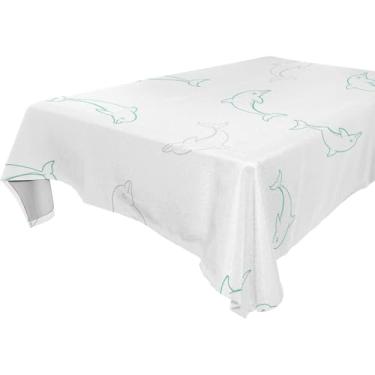 Imagem de Burbuja Toalha de mesa de golfinhos, toalha de mesa quadrada anti-rugas grossa para decoração de jantar, cozinha, festa, 137 x 137 cm