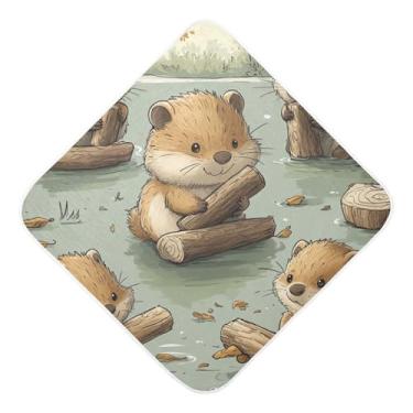 Imagem de STAYTOP Toalhas de bebê fofas com capuz de musselina de madeira flutuante, toalha de banho super macia, toalhas de banho absorventes para banho de recém-nascido unissex 76 x 76 cm