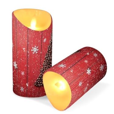 Imagem de Blueangle Pacote com 2 velas de árvore de café de Natal sem chama com controle remoto e temporizador, velas LED cintilantes (7,6 cm x 9,9 cm) para decoração de casa, casamento, acampamento (113)