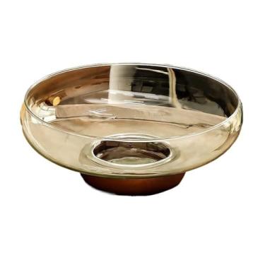 Imagem de Fruteira Fruteira de vidro com base de madeira, ideal para servir frutas em mesas de jantar e salas de estar. Decoração de mesa(Clear)