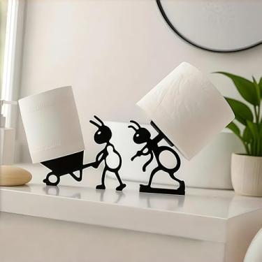Imagem de 1 suporte de papel higiênico formiga, sem instalação, design de carrinho de mão, dispensador de lenços de banheiro para decoração de bancada, preto, B