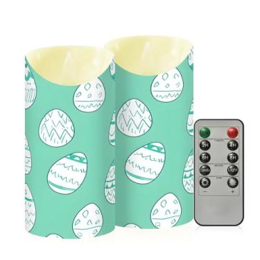 Imagem de Wassud Pacote com 2 velas sem chama de ovo de Páscoa com controle remoto, velas realistas cintilantes com temporizador, velas decorativas para Natal, casamento, festa, decoração de casa média