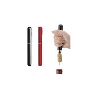 Imagem de Saca-Rolhas Pneumático, Preto, Plástico ABS e Aço Inox, 20cm, com Lâmina para Lacre, Portátil, para Vinhos