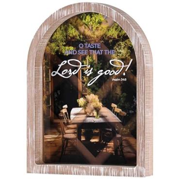 Imagem de Dicksons Decoração de parede cristã inspiradora para pendurar na parede rústica com janela arqueada de 28 x 38 cm vidro com moldura de madeira envelhecida See That the Lord Is Good