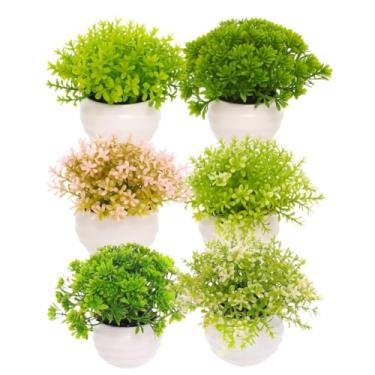 Imagem de Kit Vasinhos Planta Artificial Flores Decorativos Branco DecoraçãO Rack Sala Banheiro Cachepot Flores Artificiais Altamente Decorativo E Esteticamente AgradáVel(6 Unidades Redondo)