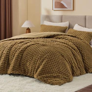 Imagem de BEDELITE Conjunto de edredom fofo de lã marrom macio para cama de solteiro, conjunto de cama quente de luxo para o inverno, 2 peças (1 edredom, 1 fronha)