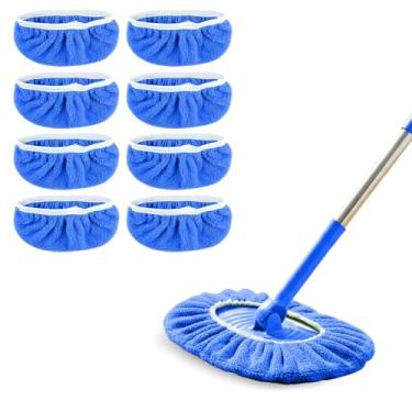 Imagem de Pacote com 8 almofadas de esfregão de microfibra reutilizáveis - panos de limpeza a seco e panos úmidos - Refil de almofadas úmidas laváveis para esfregar pisos (esfregão não incluído), azul