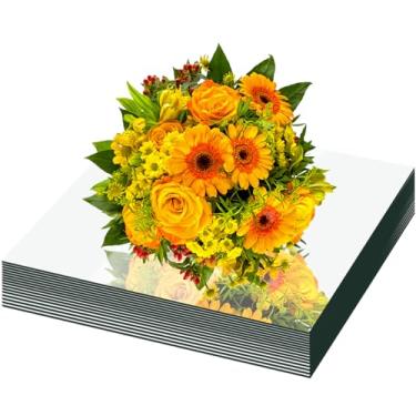 Imagem de 16 peças de espelhos quadrados para centros de mesa, bandeja espelhada quadrada de 20 x 20 cm, placa de vela, espelhos montados na parede, azulejos de espelho de acrílico para mesa de aniversário