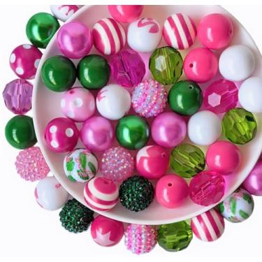 Imagem de Contas de chiclete de 20 mm para fazer canetas, 50 peças de contas grandes para canetas, mistura a granel de chiclete, contas coloridas de strass para fabricação de joias (verde rosa)