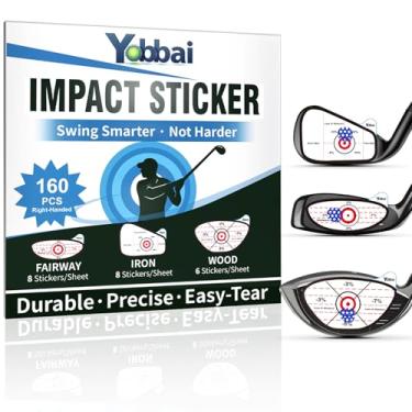 Imagem de Yobbai Fita de impacto de golfe - adesivos de ataque de alta resolução para clubes de ferro, madeira e fairway, sem resíduos, etiquetas de impacto de auxílio de treinamento de balanço (160 peças