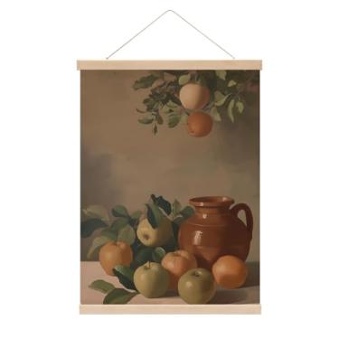 Imagem de Cabide vintage para pôster de arte de parede de maçãs, pote de maçãs, banner para pendurar natureza morta, imagem de arte de parede de frutas antigas rústica casa de fazenda decoração estética
