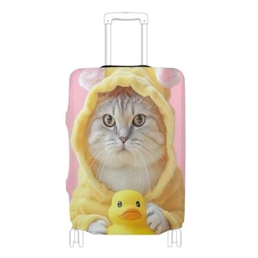 Imagem de Joisal Capa protetora de bagagem fofa bagagem especial acessórios de mala de viagem engraçado gato pato, P, serve para capa de 45-50 cm, Gato de pato engraçado, L 26-28 in, Capa de mala