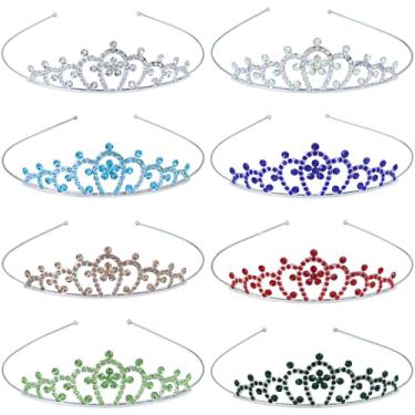 Imagem de 8 peças de tiara de princesa de metal brilhante multicolorido com strass, coroa, tiara de casamento, festa de aniversário, formatura para mulheres, meninas, noivas, damas de honra (8 peças em formato