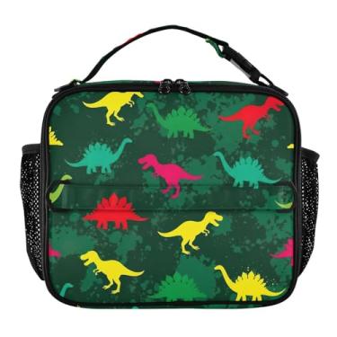 Imagem de Joisal Lancheira colorida de dinossauro verde Rex para mulheres, meninas, lancheira masculina e infantil, lancheira para trabalho, bolsa térmica para alimentos portátil para adultos