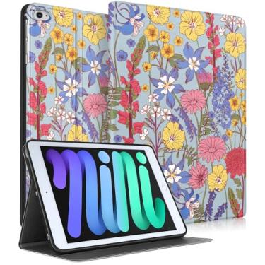 Imagem de Wazzasoft for iPad mini 5th 2019/Mini 4th 2016 Case - Women Girls Cute Smart Folio Cover (Auto Wake/Sleep) with Build-in Pencil Holder for Apple Tablet Soft TPU Protective Cover,Line Floral