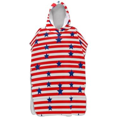 Imagem de Joisal Poncho de surf trocador para adultos toalha de praia com capuz estampado plus size unissex adulto poncho com capuz listras vermelhas brancas