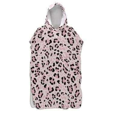 Imagem de TSENQUE Poncho de surf para adultos trocador com capuz toalha de praia com capuz secagem rápida poncho masculino com capuz estampa de leopardo bege rosa