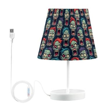Imagem de Joisal Luminária noturna azul Zombie Heads com porta USB, luminária de mesa de canto