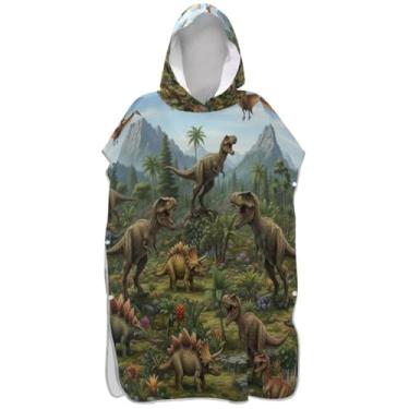 Imagem de Joisal Trocador de poncho de surfe de planta tropical de dinossauro para toalha de banho com capuz de praia Adul Ponchos adultos de secagem rápida para mulheres