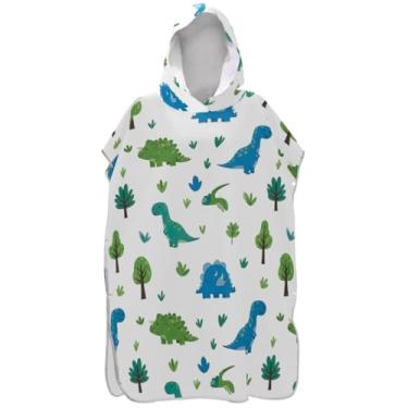 Imagem de Joisal Poncho de surfe trocador de roupão adulto com capuz toalha de praia estampada vestível homens mulheres poncho com capuz bonito desenho animado dinossauros branco
