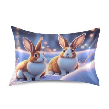 Imagem de Fronha padrão Queen King Coelhinhos fofos neve inverno coelho cetim fronhas florais personalizadas refrescantes cama macia capa king size 101.6 cm x 50.8 cm