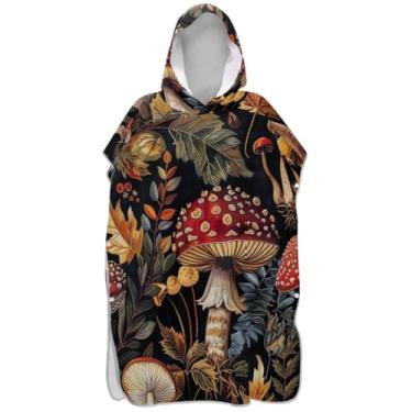 Imagem de Joisal Poncho de surfe preto cogumelo vintage trocador adulto plus size ponchos de praia para homens toalha de natação com capuz