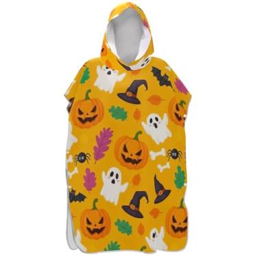 Imagem de Joisal Bonita abóbora de Halloween laranja surf poncho trocador adulto secagem rápida ponchos para mulheres toalha de praia com capuz impressão