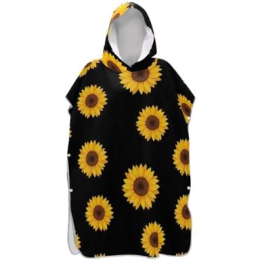 Imagem de Joisal Pétalas de girassol preto trocador para adultos poncho de surfe praia moletom toalha natação wearable masculino poncho com capuz