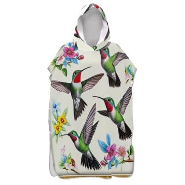 Imagem de TSENQUE Poncho de surfe colorido com flores para adultos, roupão absorvente feminino com capuz, toalhas de banho com capuz