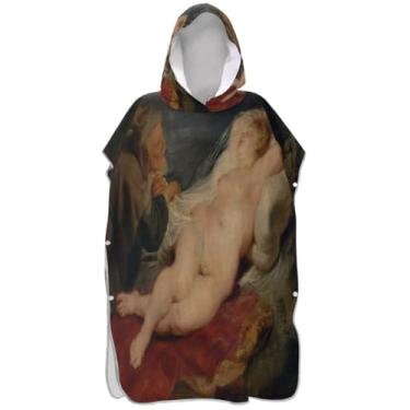 Imagem de Joisal Poncho de surfe trocador de roupão para adultos praia moletom toalha floral vestível adulto ponchos para mulheres arte pintura clássica