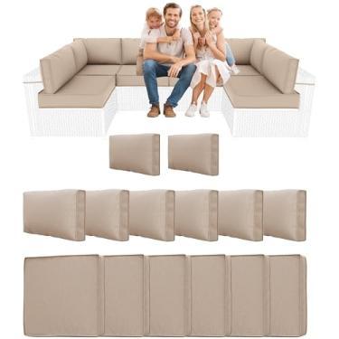Imagem de YQNUCO Almofadas seccionais externas de 14 peças, substituição de almofadas de sofá resistentes à água, almofadas de espuma de alta densidade para móveis de pátio de 10 cm para conjunto de conversas