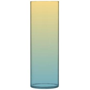 Imagem de Vaso grande de plástico gradiente azul amarelo bonito vasos de flores decorativos cilíndricos decoração de mesa, 30 cm x 9,9 cm